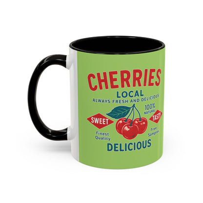 "Delicious Cherries", Colorful Mugs (11oz, 15oz) (Orchard Lime)