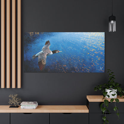 "Sky Kin III – Gannet Above the Tidal Script", Fine Art Matte Canvas, Stretched, 1.25"