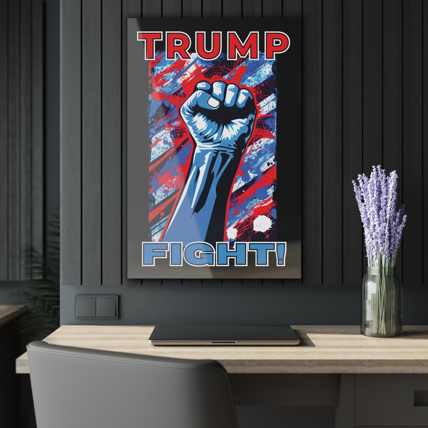 "TRUMP FIGHT!", Acrylic Wall Prints (French Cleat Hanging) (Void Black)