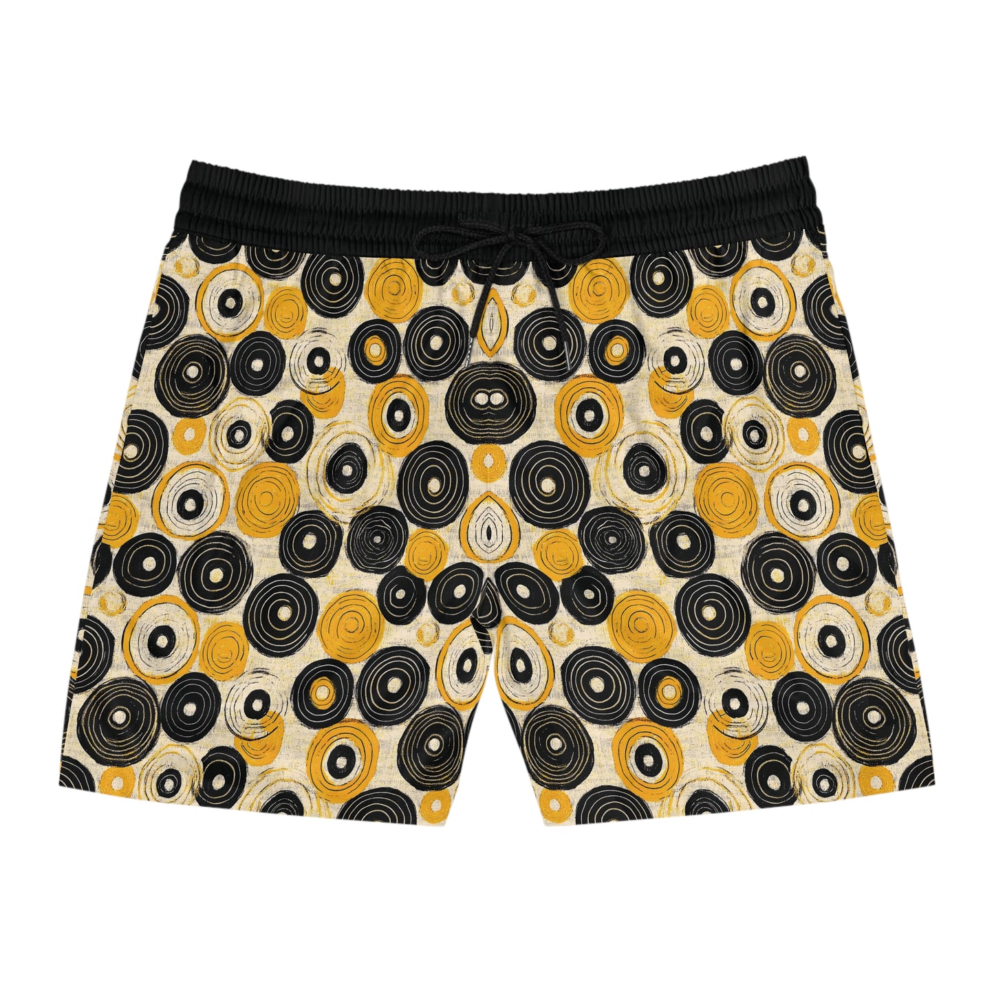 "Old 45's", Men's Mid-Length Swim Shorts (70's Black Cuffs)