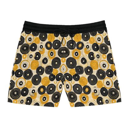 "Old 45's", Men's Mid-Length Swim Shorts (70's Black Cuffs)