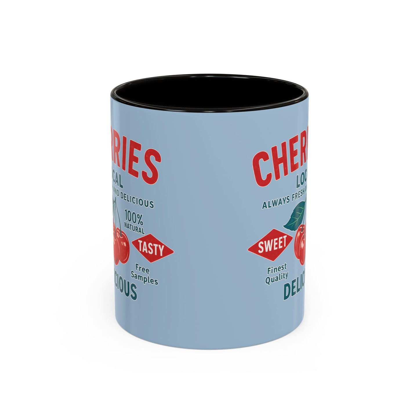 "Delicious Cherries", Colorful Mugs (11oz, 15oz) (Retro Sky)