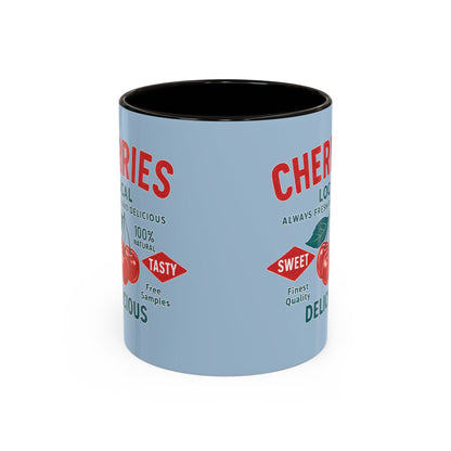 "Delicious Cherries", Colorful Mugs (11oz, 15oz) (Retro Sky)