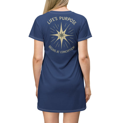"Life's Purpose Begins at Conception #02", T-Shirt Dress (Mermaid Blues)