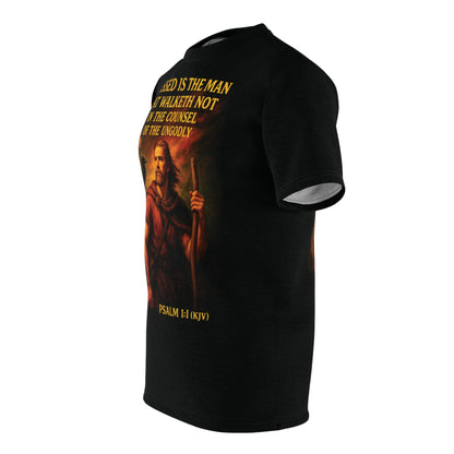 "Psalm 1:1 (KJV)", Wearable Art Unisex T-shirt (Void Black)
