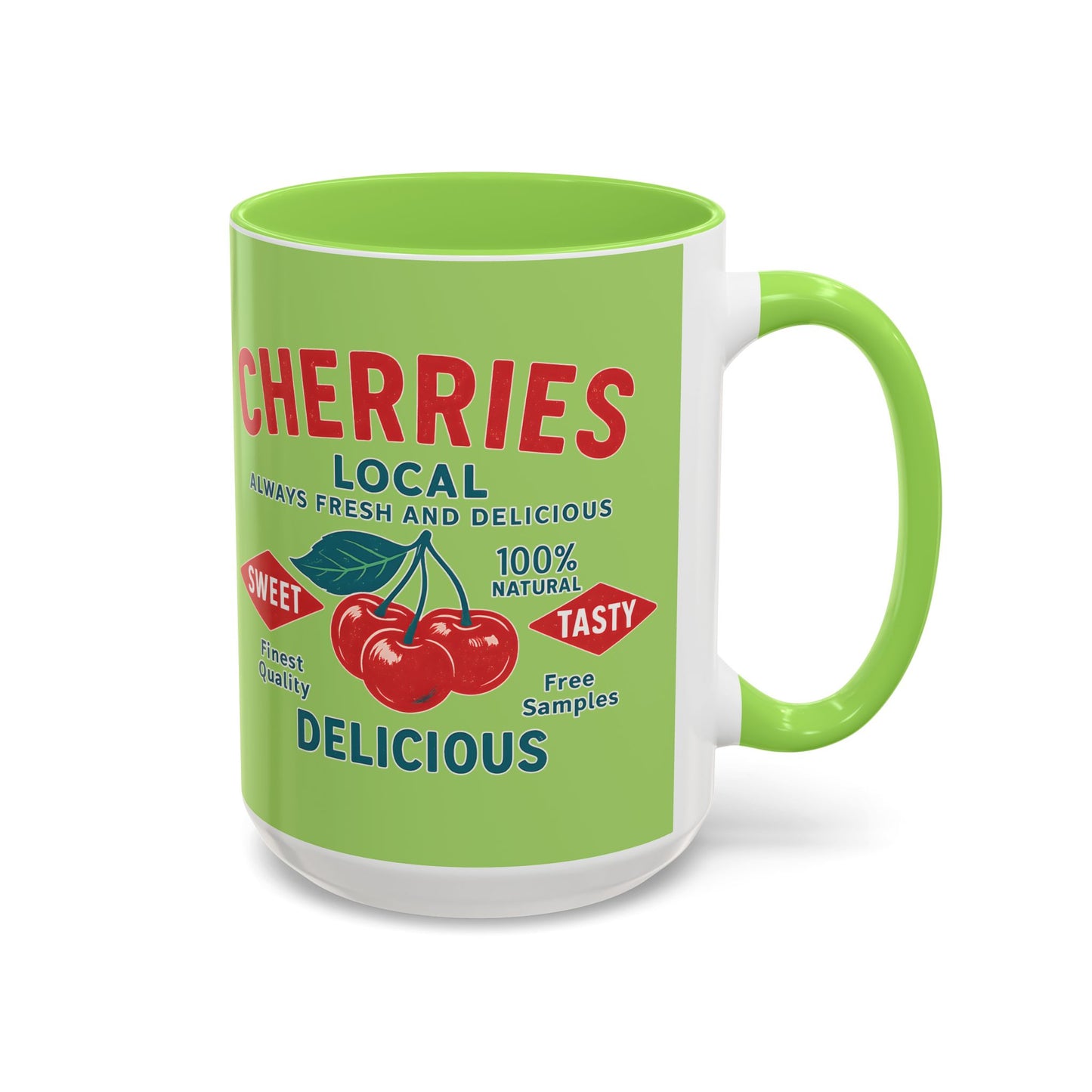 "Delicious Cherries", Colorful Mugs (11oz, 15oz) (Orchard Lime)