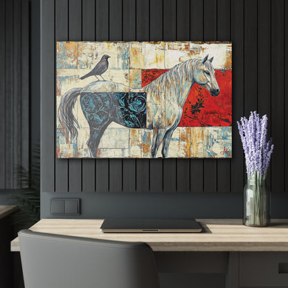 "Series: White Horse with Bird #01", Fine Art Acrylic Wall Prints (French Cleat Hanging)