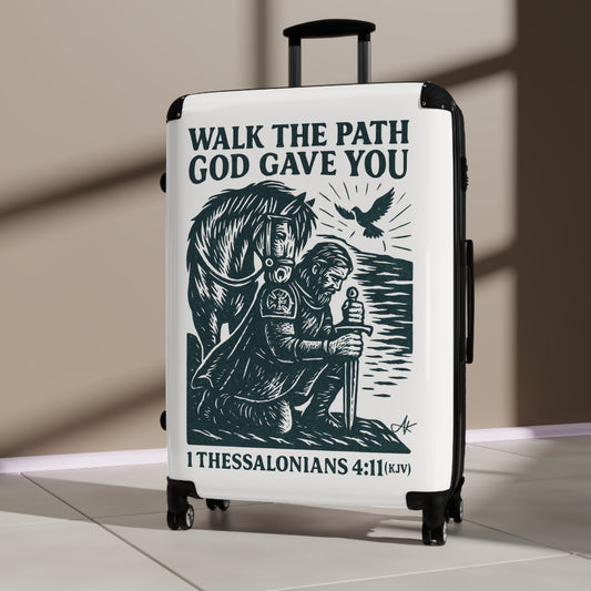 "1 Thessalonians 4:11 (KJV), Suitcases (Porcelain White)