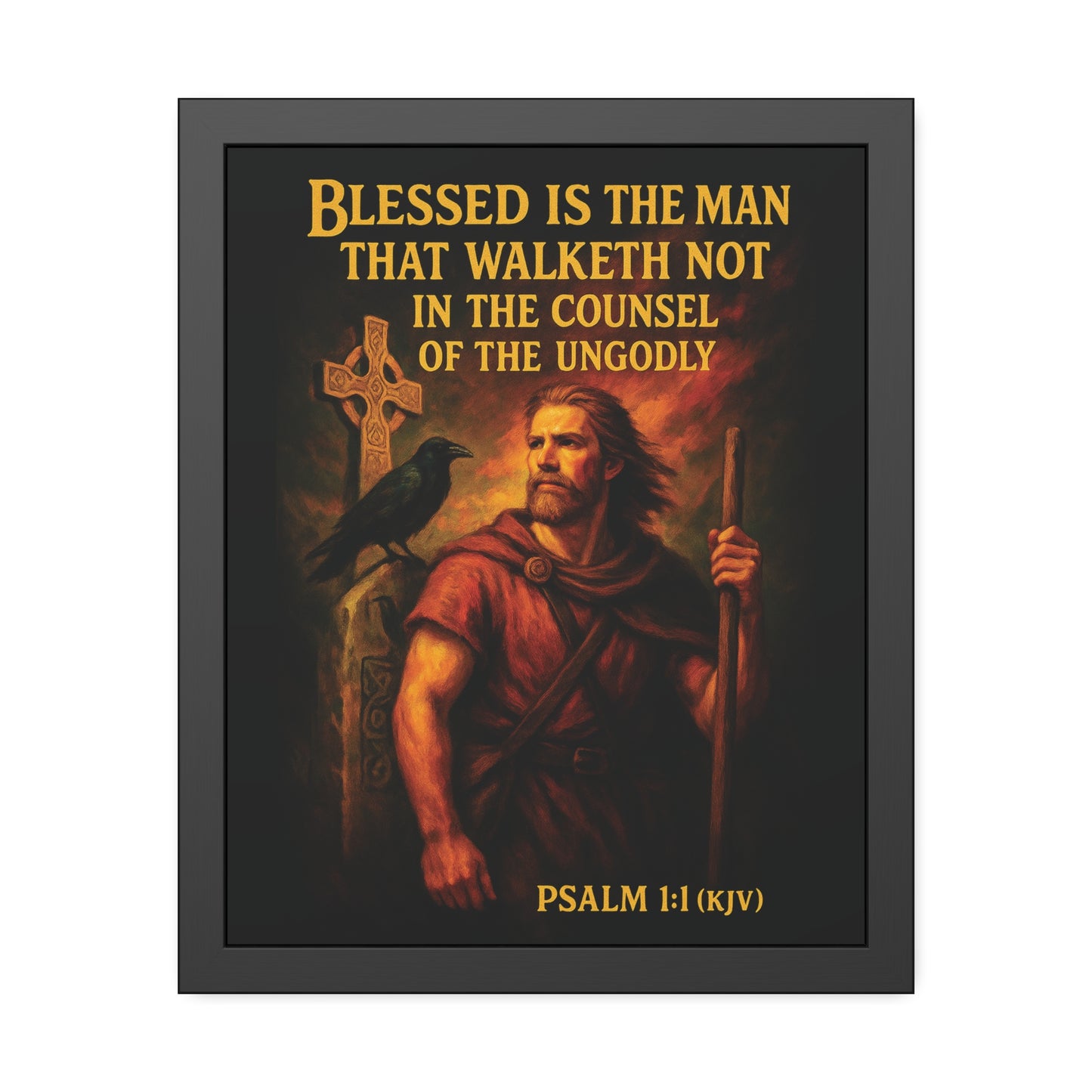 "Psalm 1:1 (KJV)", Framed Paper Poster (Peatshadow Black)