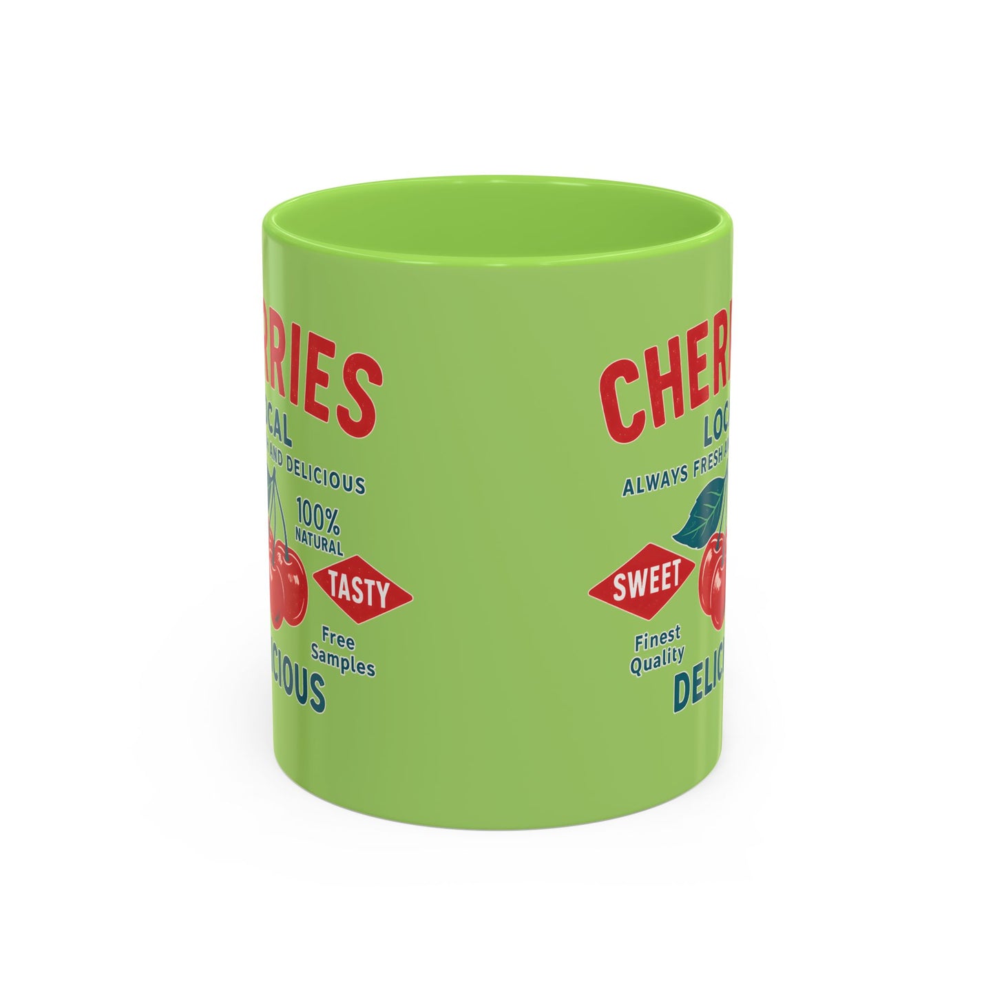 "Delicious Cherries", Colorful Mugs (11oz, 15oz) (Orchard Lime)