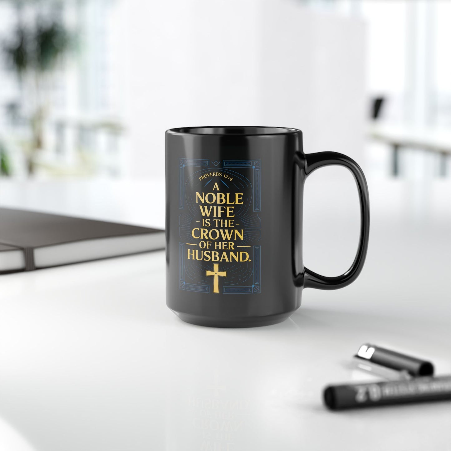 "Proverbs 12:4", Black Mug (11oz & 15oz)