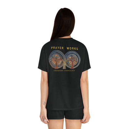 "Prayer Works - Criosdaidh Gàidhealach", Women's Short Pajama Set (White or Black Collar)