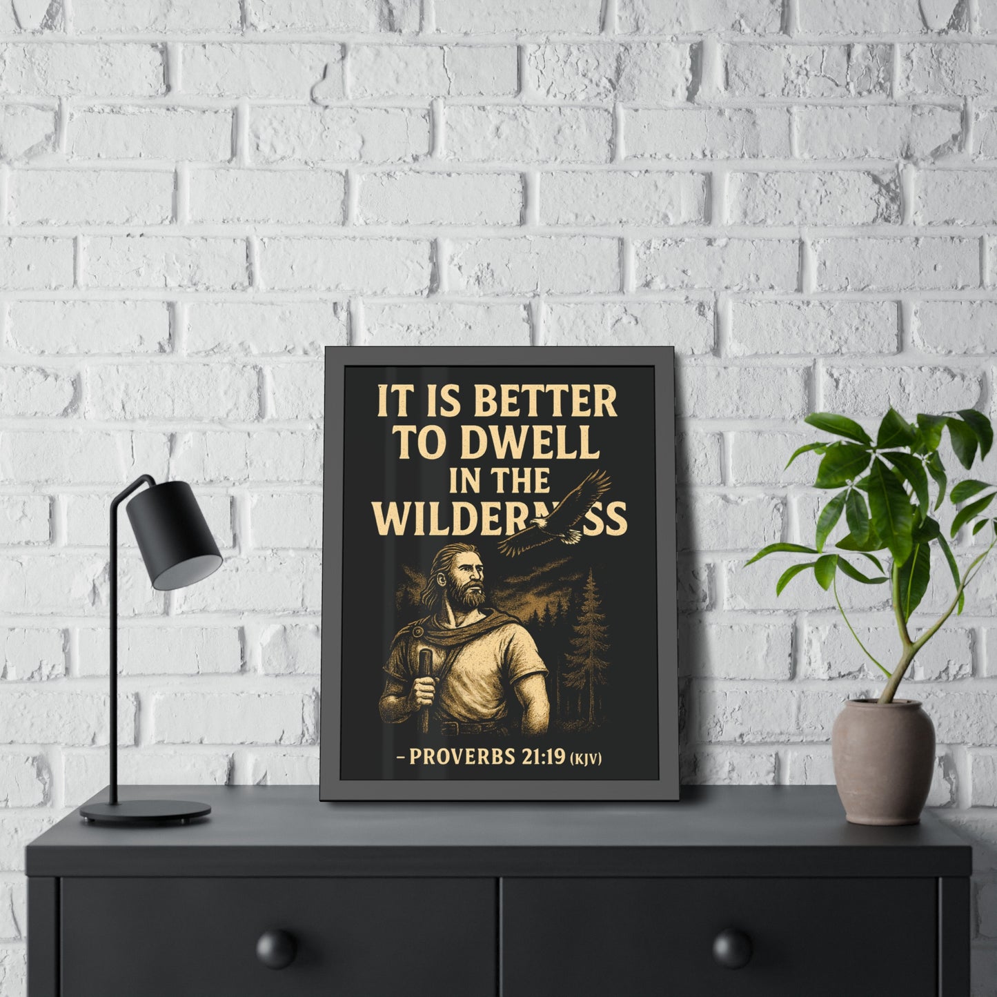 "Proverbs 21:19 (KJV)", Framed Paper Poster (Peatshadow Black)