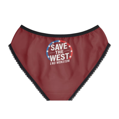 "Save the West - End Wokeism", Women's Briefs (Burgundy)