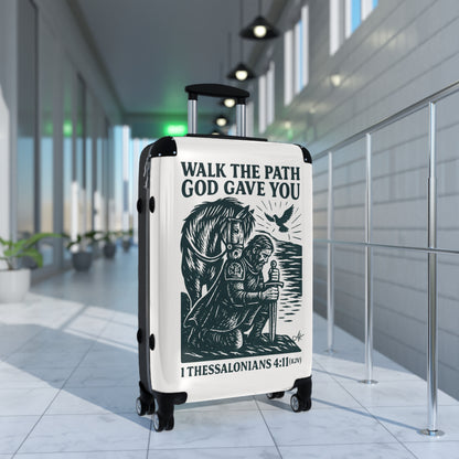 "1 Thessalonians 4:11 (KJV), Suitcases (Porcelain White)