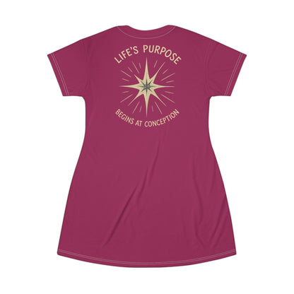 "Life's Purpose Begins at Conception #02", T-Shirt Dress (Jazzberry Jam Pink)