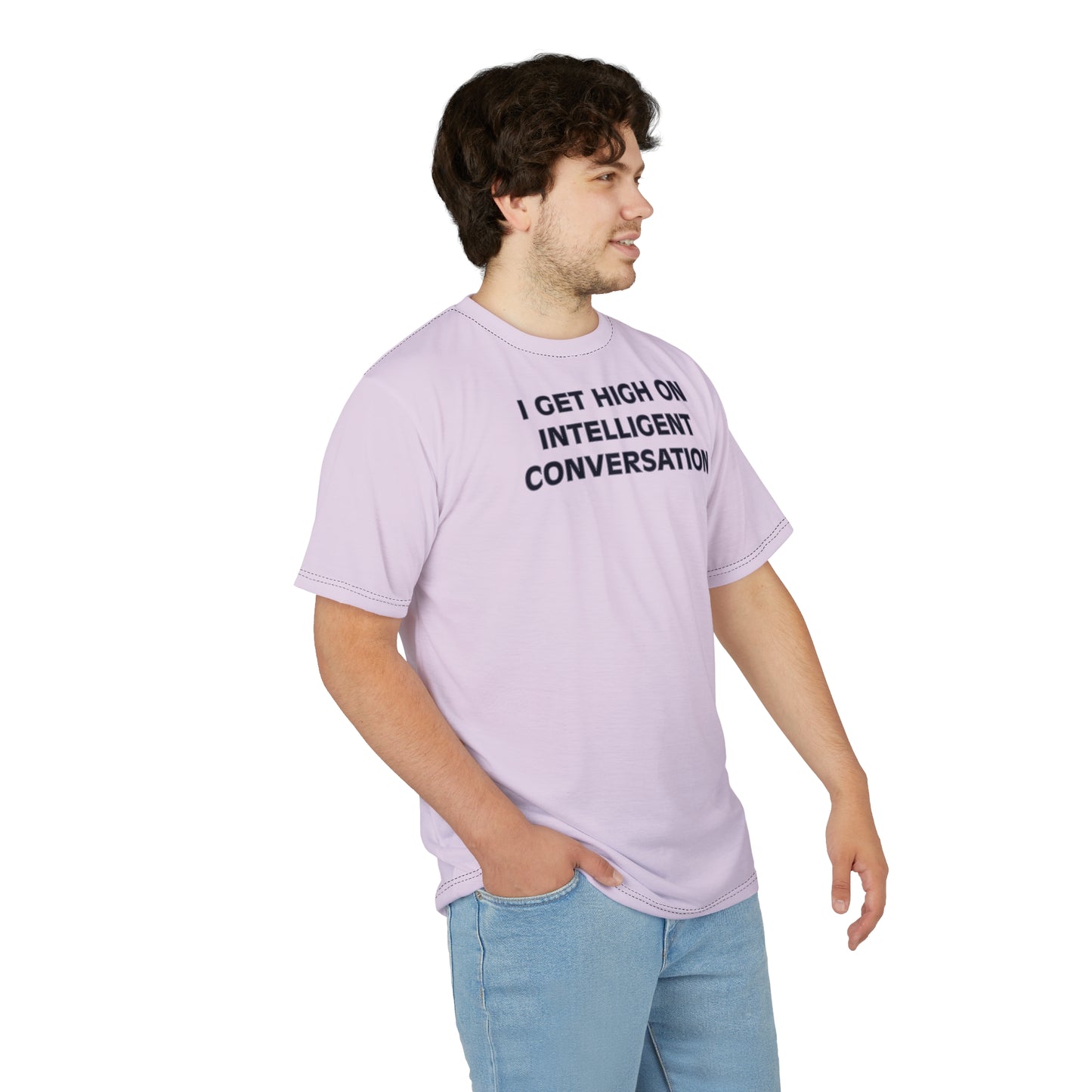 "Intelligent Conversation", Unisex T-shirt (Sheer Lavender)
