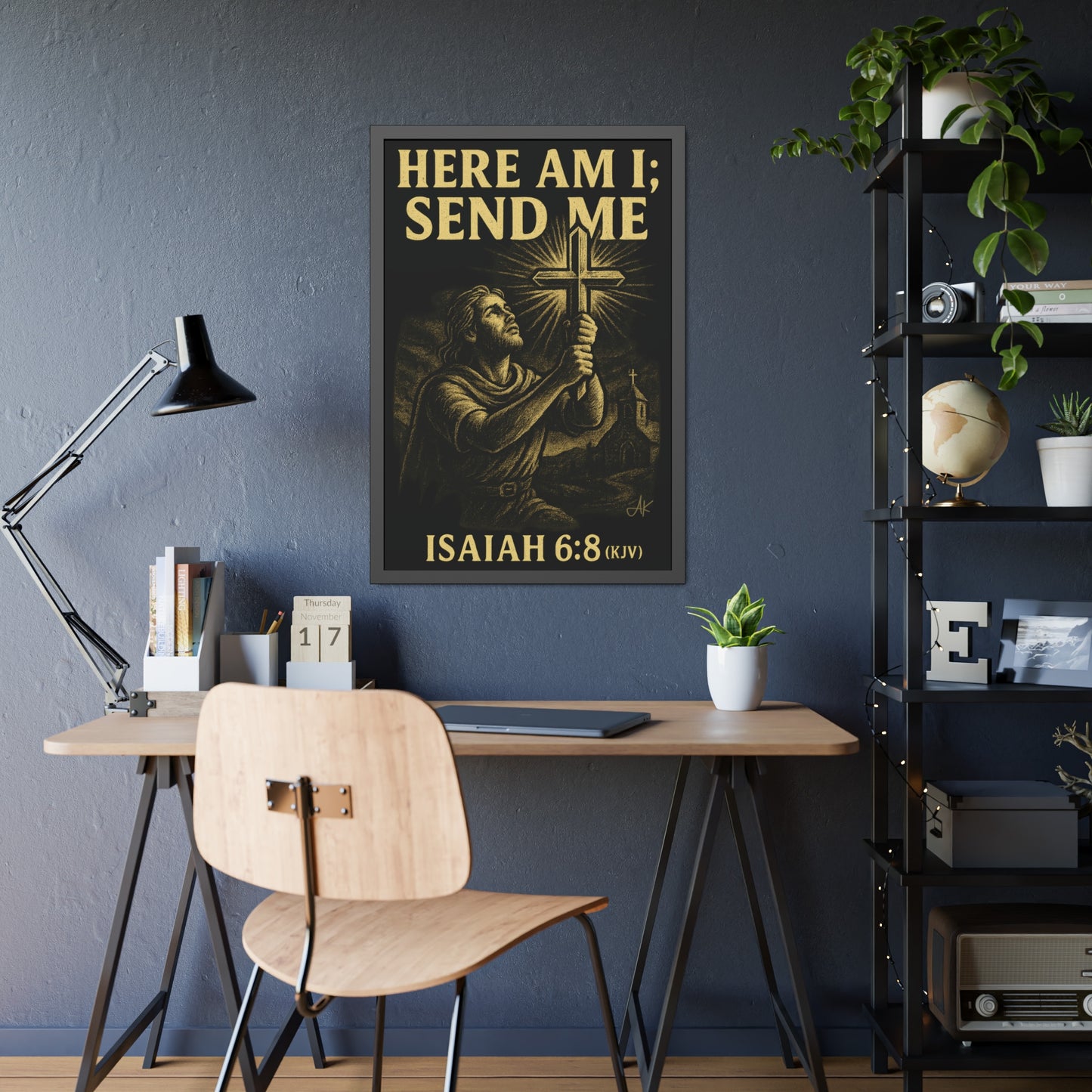 "Isaiah 6:8 (KJV)", Framed Paper Poster (Shadow Black)