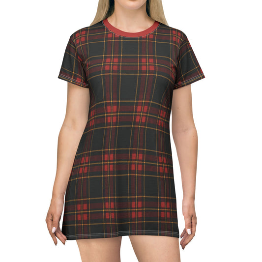 "Kilmor Gallóglach Tartan", T-Shirt Dress (Gallóglach Red Collar)