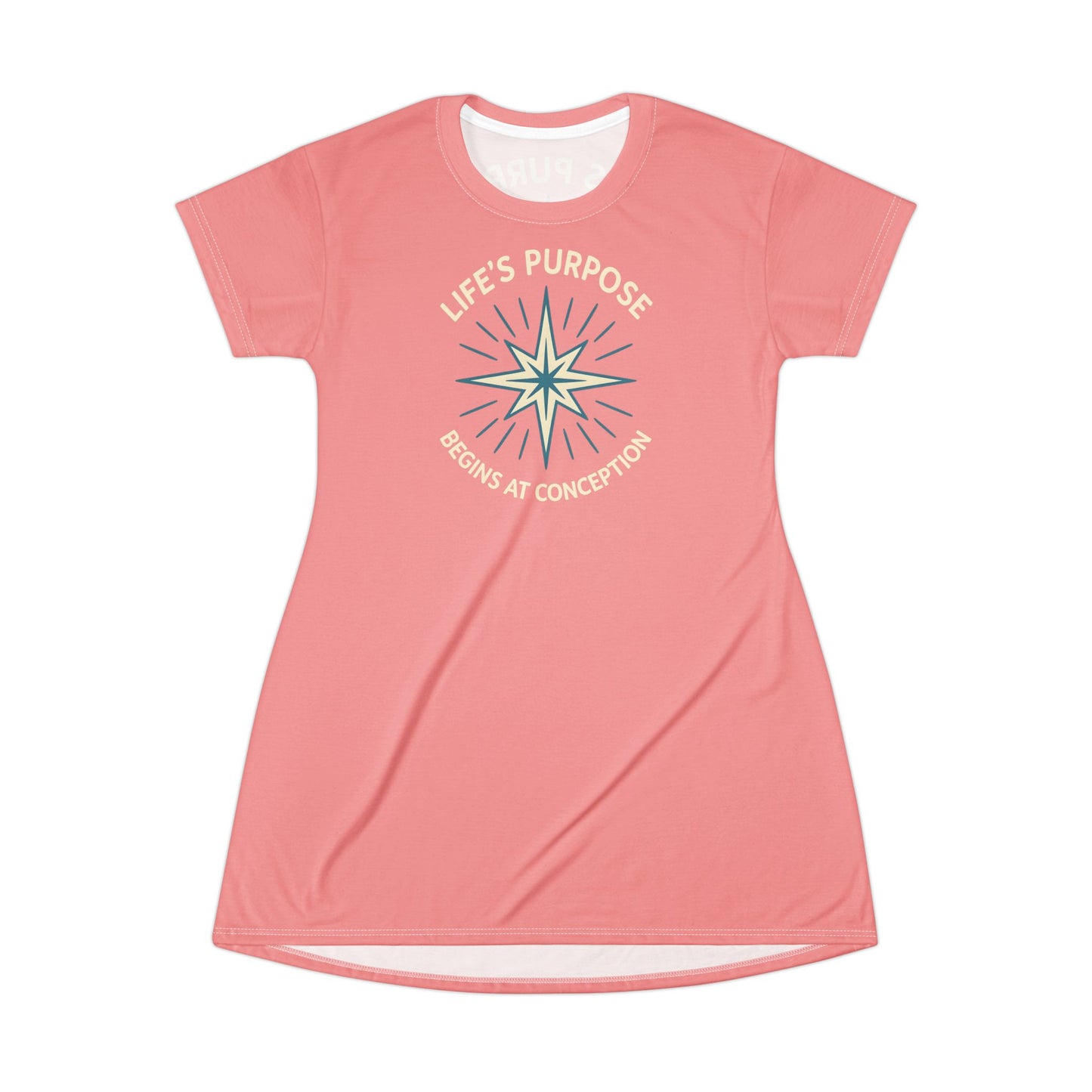 "Life's Purpose Begins at Conception #01", T-Shirt Dress (Pastel Red)