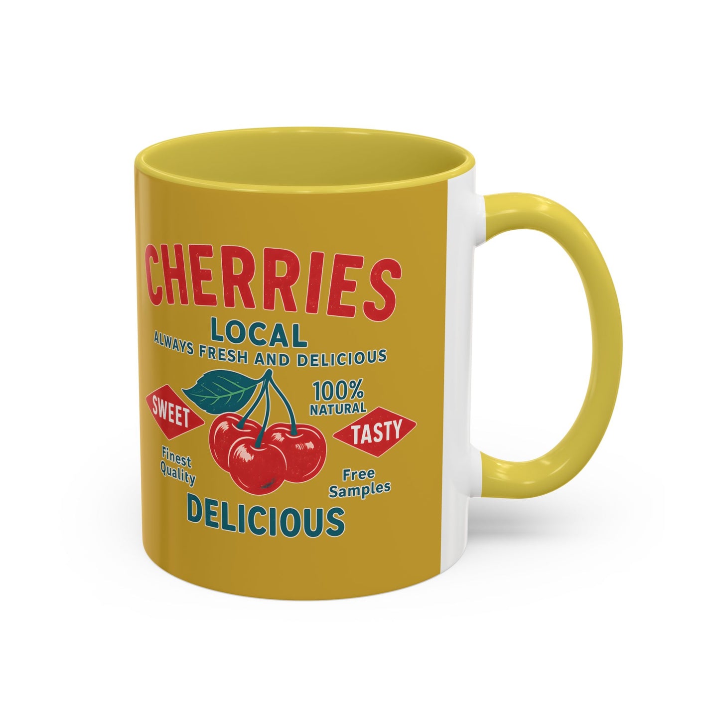 "Delicious Cherries", Colorful Mugs (11oz, 15oz) (Forgelight Gold)