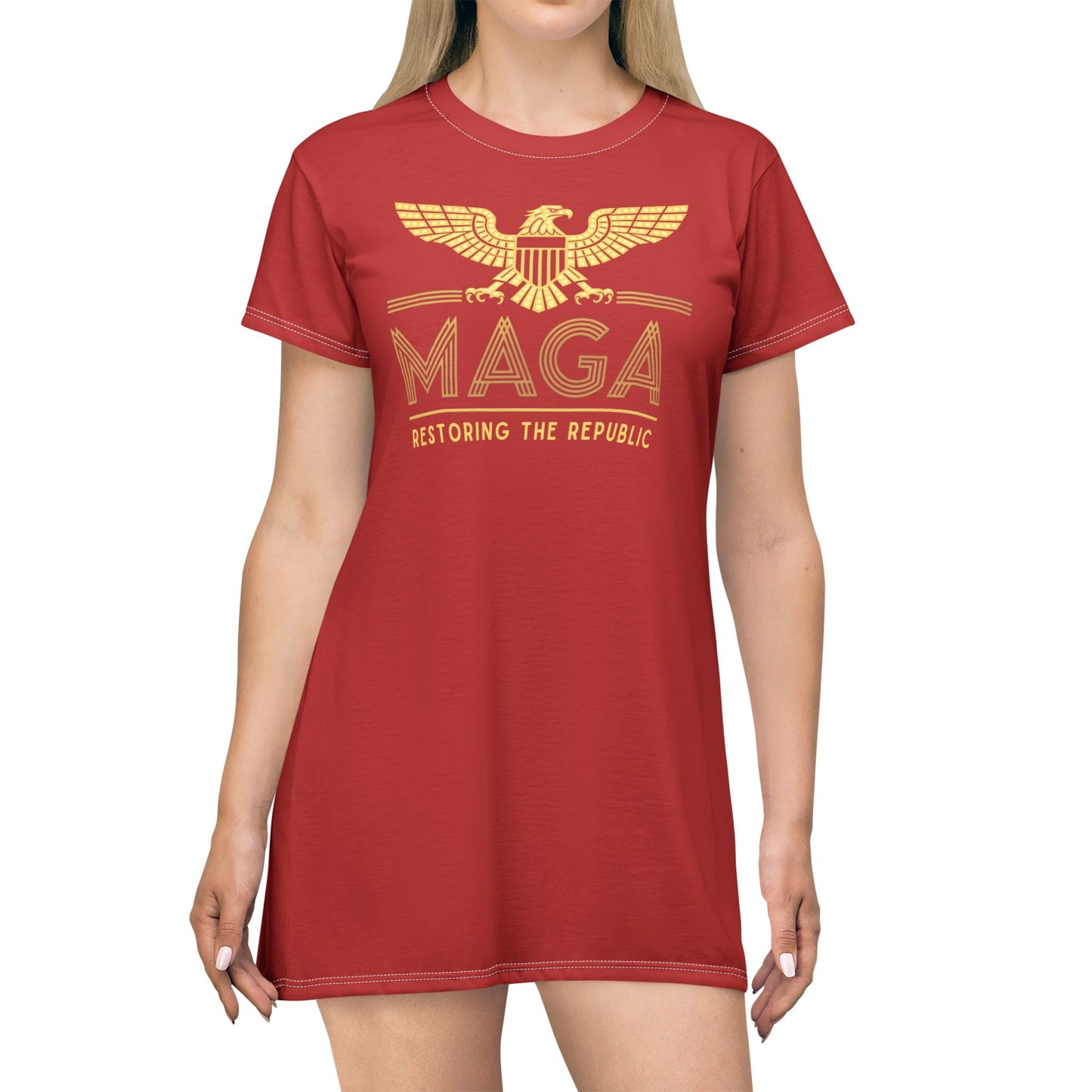"MAGA - Restoring the Republic", T-Shirt Dress (Light Cherry Red)