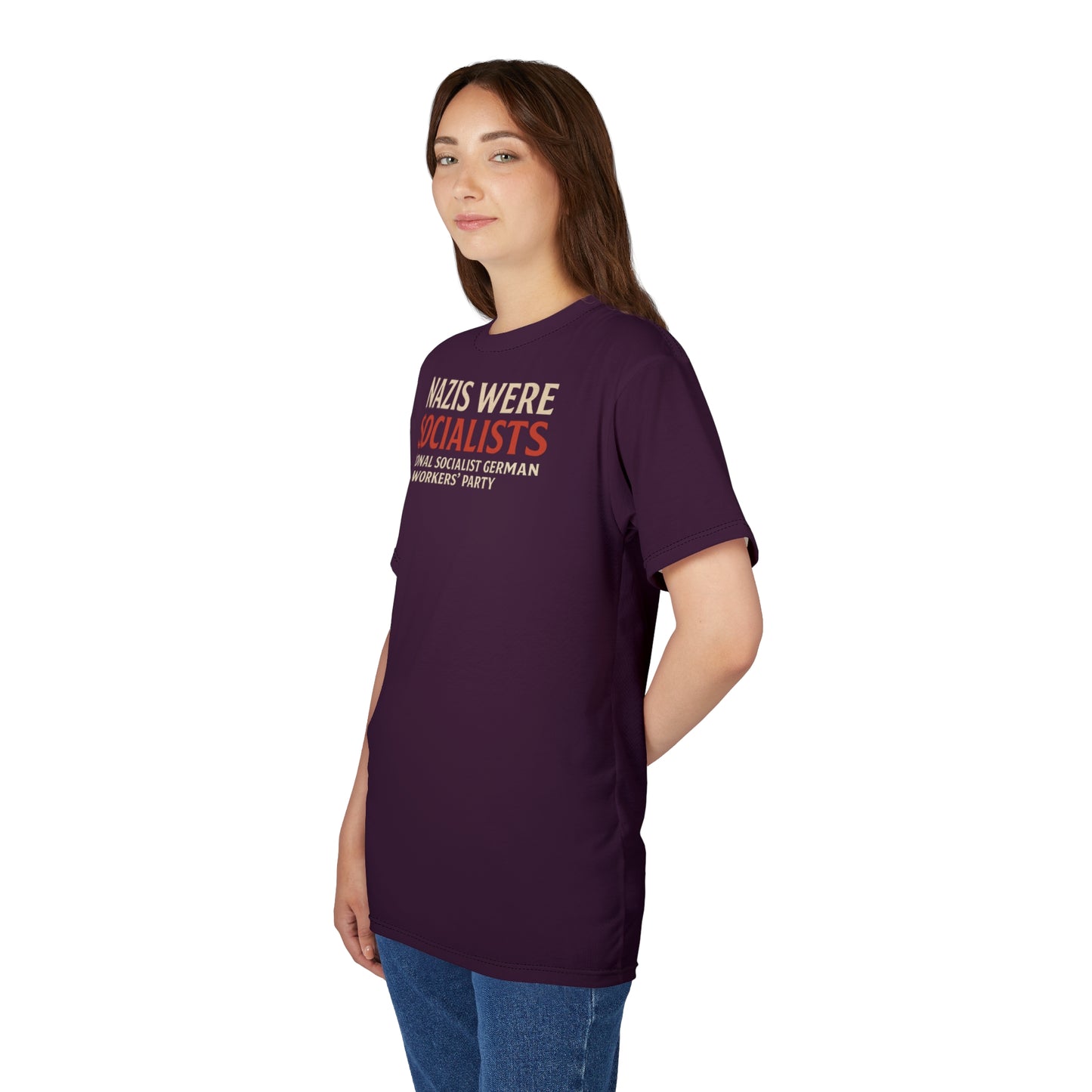 "Nazis were Socialists", Unisex T-shirt (Synallactida Purple)