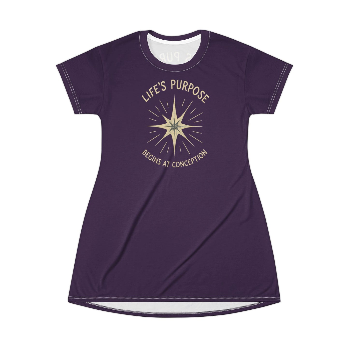"Life's Purpose Begins at Conception #02", T-Shirt Dress (Imperial Plum)