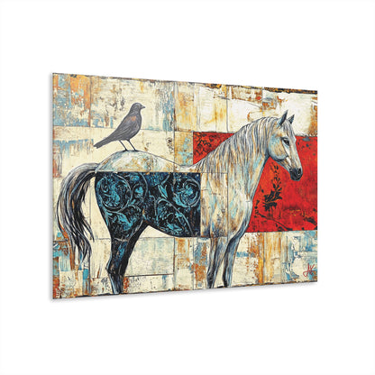 "Series: White Horse with Bird #01", Fine Art Acrylic Wall Prints (French Cleat Hanging)
