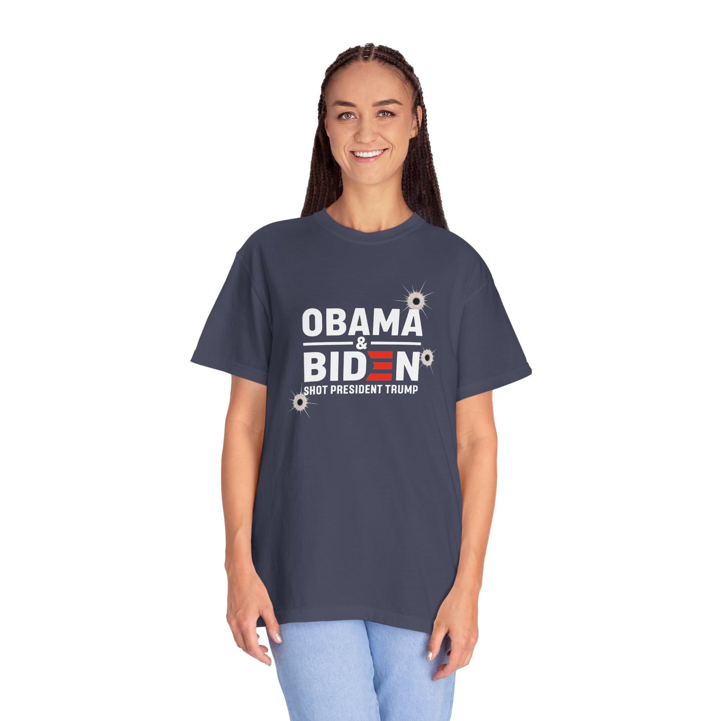 "Obama & Biden Shot President Trump", Unisex Black T-shirt