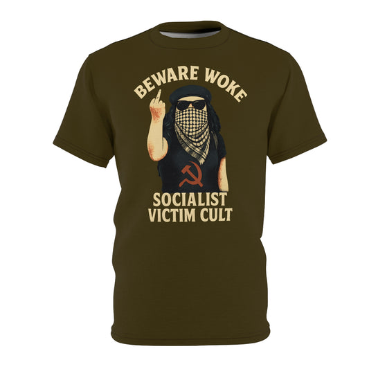 "Beware Woke - Voltaire", Wearable Art Unisex T-shirt (Camouflage Green)
