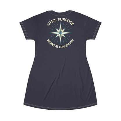 "Life's Purpose Begins at Conception #01", T-Shirt Dress (Retro Eighties Violet)