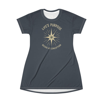 "Life's Purpose Begins at Conception #02", T-Shirt Dress (Hearthstone Grey)
