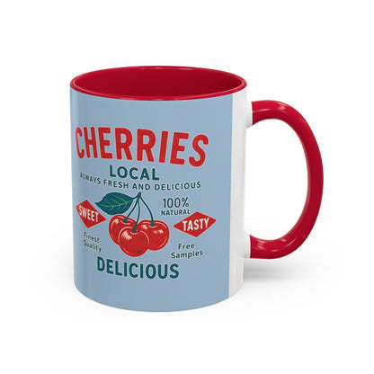 "Delicious Cherries", Colorful Mugs (11oz, 15oz) (Retro Sky)