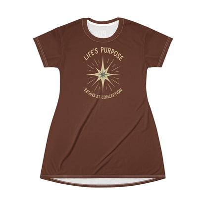 "Life's Purpose Begins at Conception #02", T-Shirt Dress (Raw Chocolate)