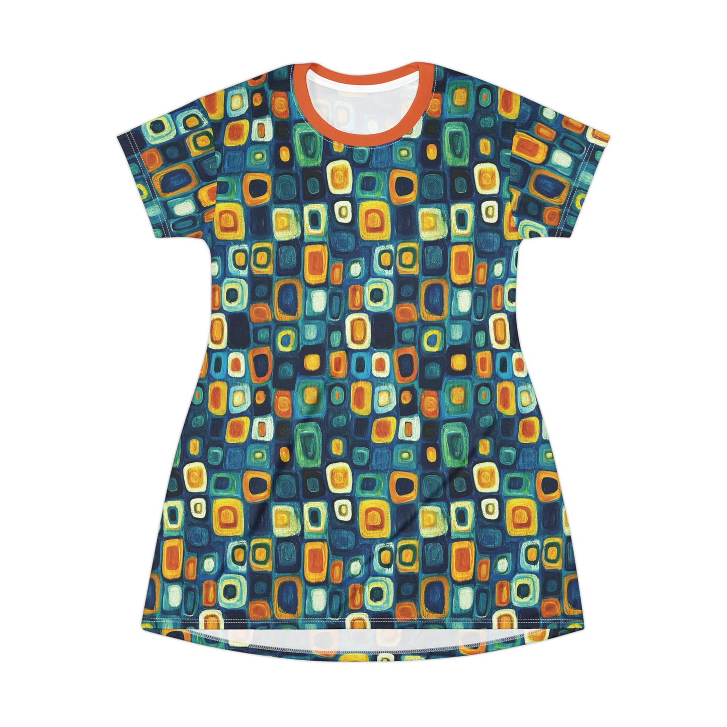 "Soul Mosaic", T-Shirt Dress (Metallic Orange Collar)