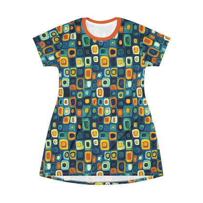 "Soul Mosaic", T-Shirt Dress (Metallic Orange Collar)