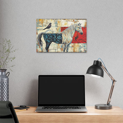 "Series: White Horse with Bird #01", Stretched Classic Canvas Fine Art Print