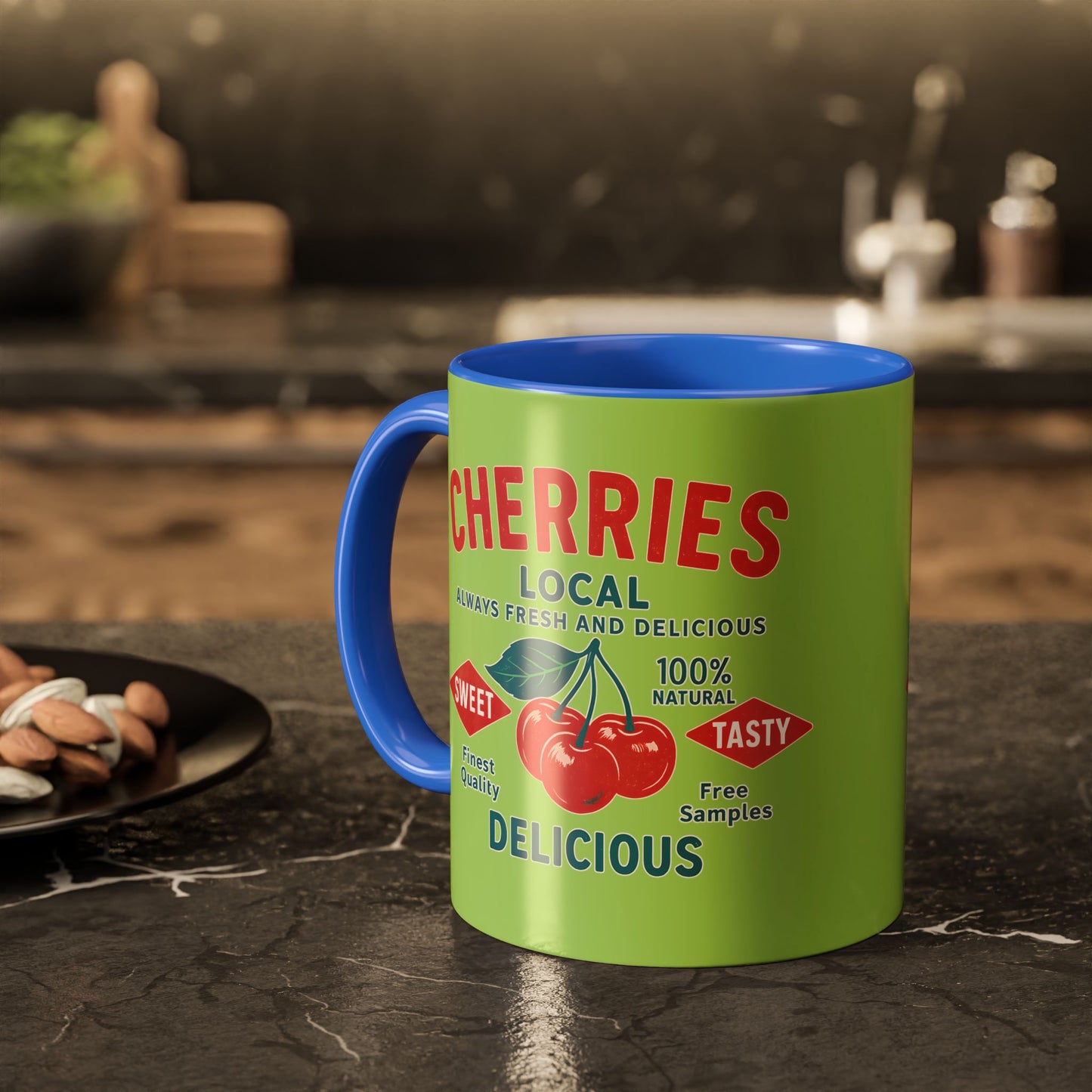 "Delicious Cherries", Colorful Mugs (11oz, 15oz) (Orchard Lime)