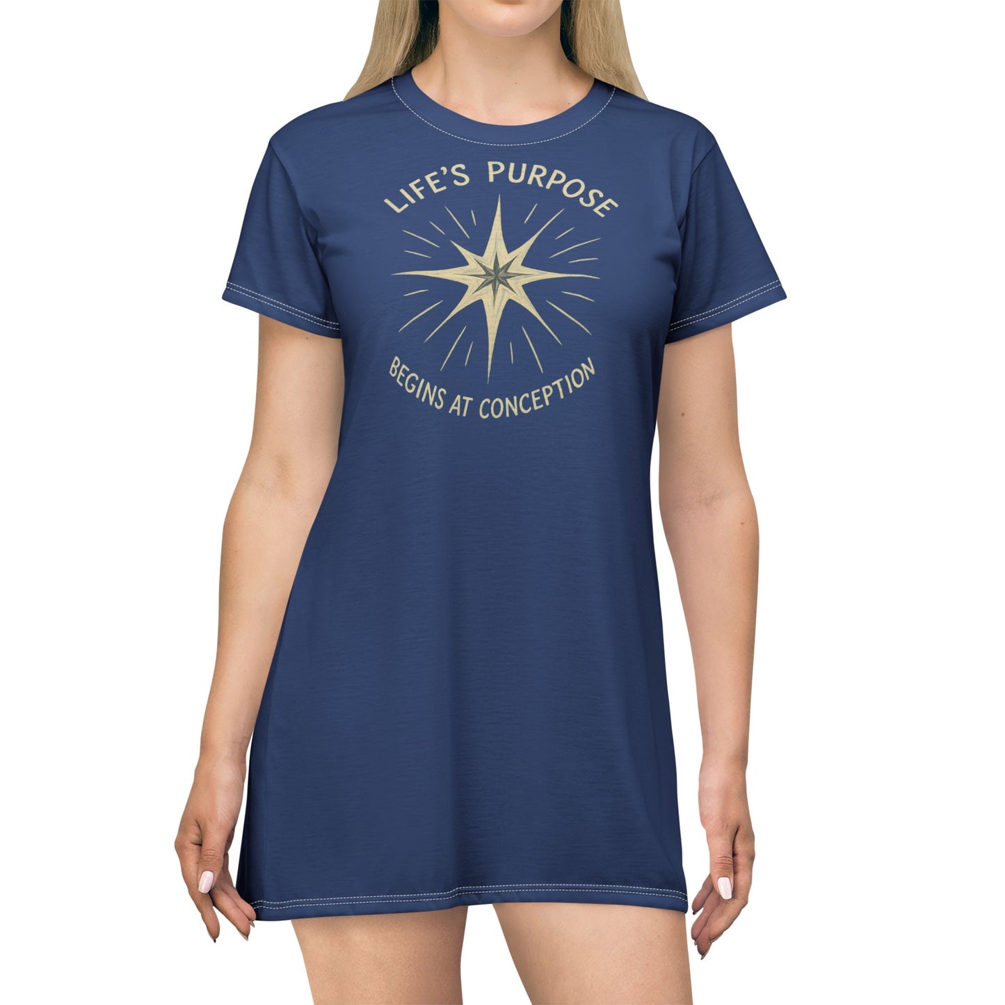 "Life's Purpose Begins at Conception #02", T-Shirt Dress (Mermaid Blues)