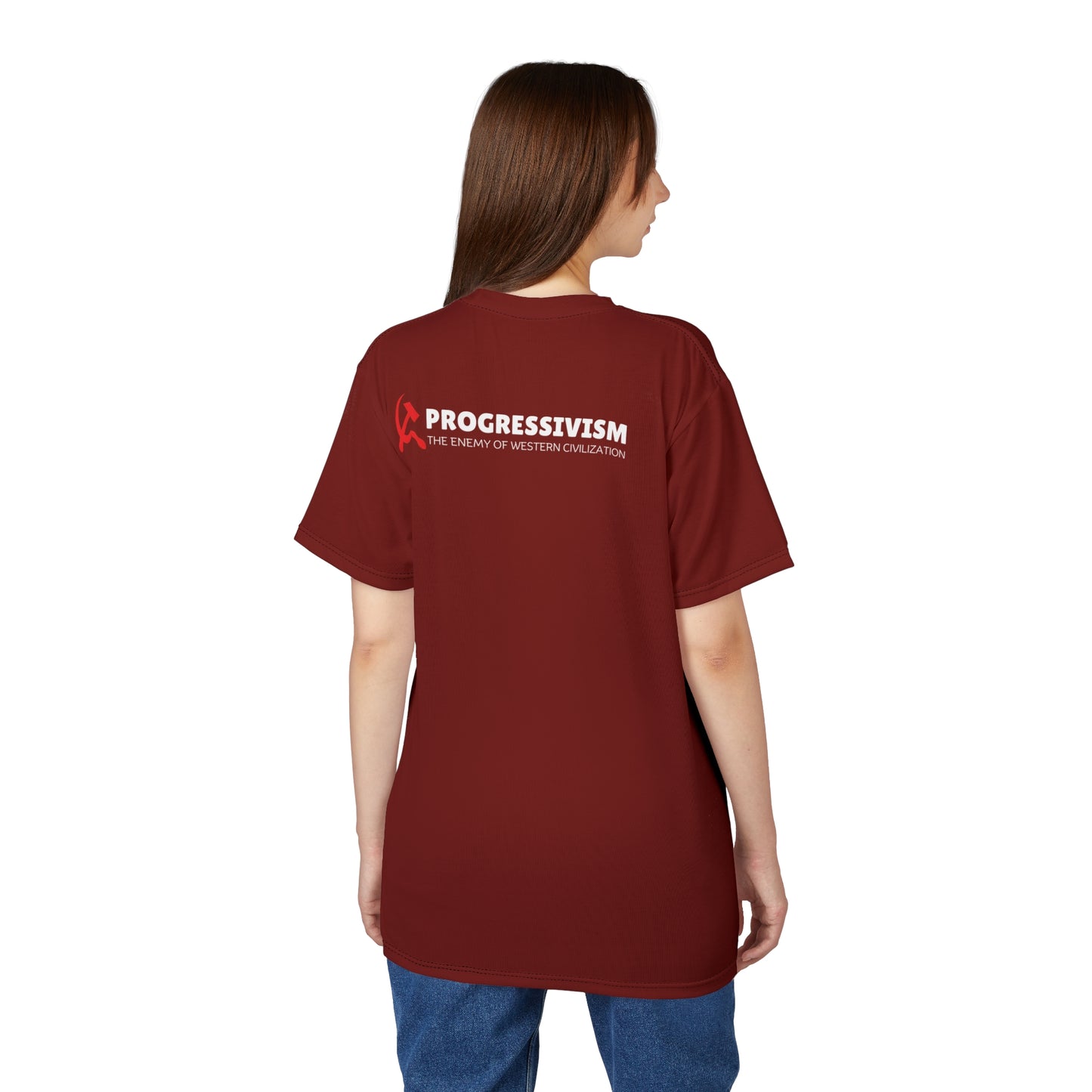 "Progressivism - Enemy of Western Civilization", Unisex Tee (Dark Scarlet)