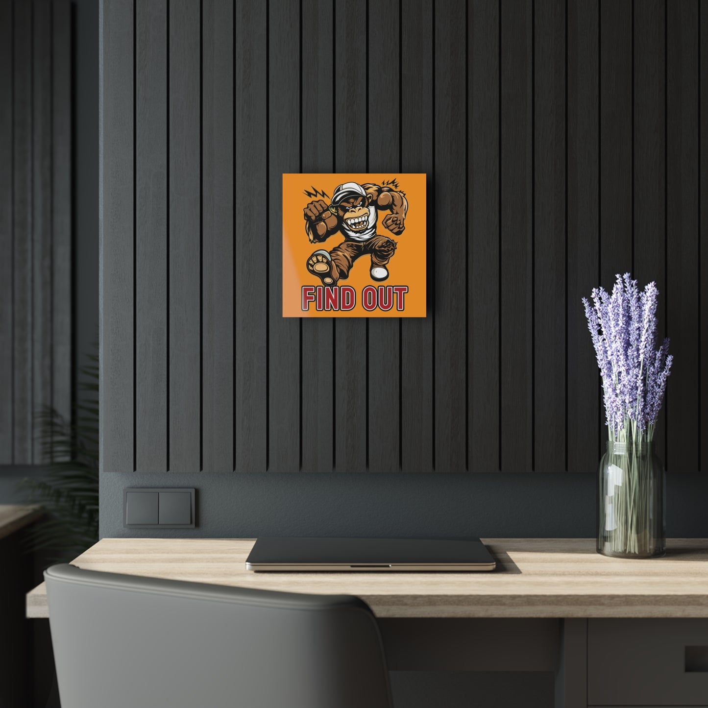 "Find Out", Acrylic Wall Prints (French Cleat Hanging) (Goldfish Orange)