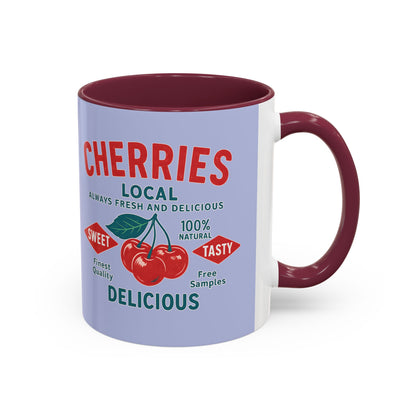 "Delicious Cherries", Colorful Mugs (11oz, 15oz) (Retro Periwinkle)