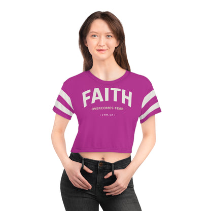 "Faith Overcomes Fear", Crop Tee (Prairie Foxglove Pink)