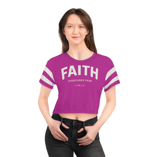 "Faith Overcomes Fear", Crop Tee (Prairie Foxglove Pink)