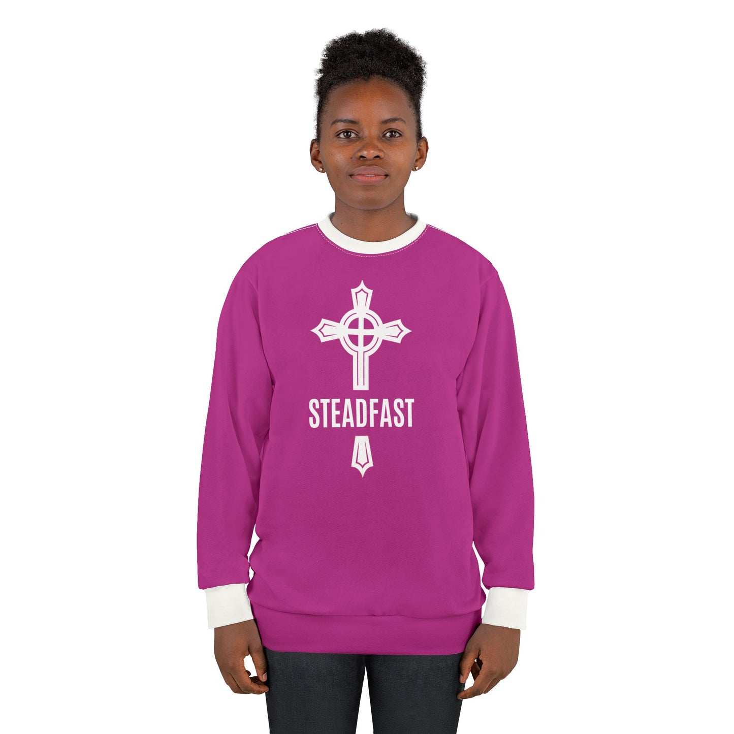"Steadfast Cross", Unisex Sweatshirt (Prairie Foxglove Pink)