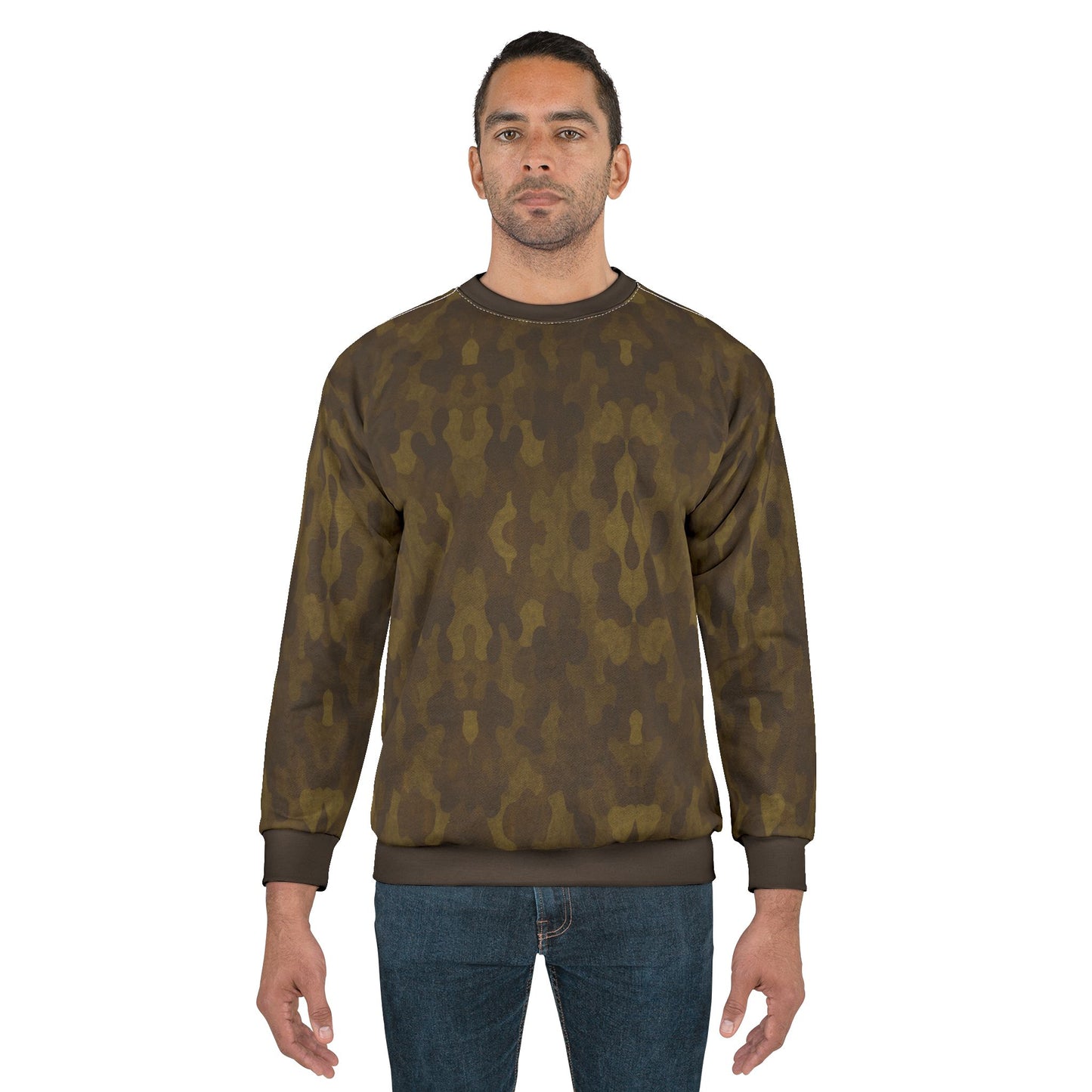 "Swamp Recon Camouflage", Unisex Sweatshirt (Swamp Brown Cuffs and Collar)