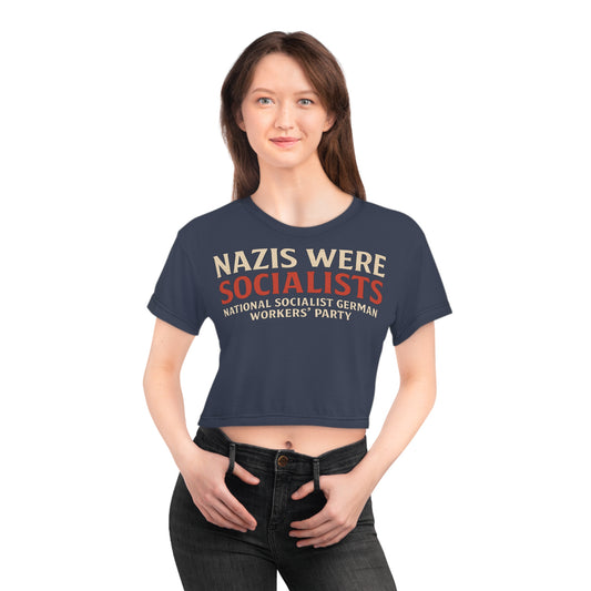"Nazis were Socialists", Wearable Pattern Art Crop Tee (Burka Blue Grey)