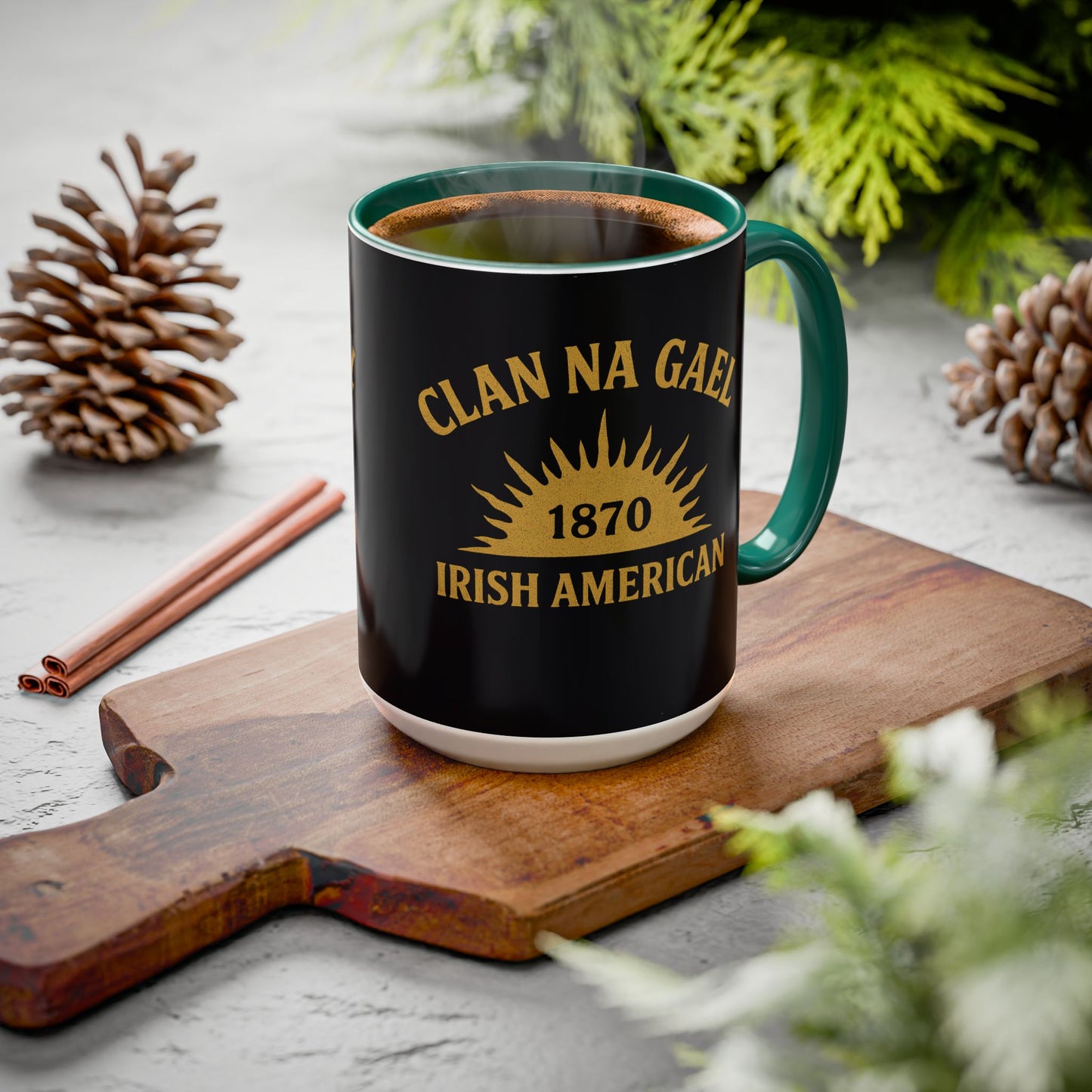 "Clan na Gael - Irish American", Colorful Mugs (11oz, 15oz) (Raven Black)
