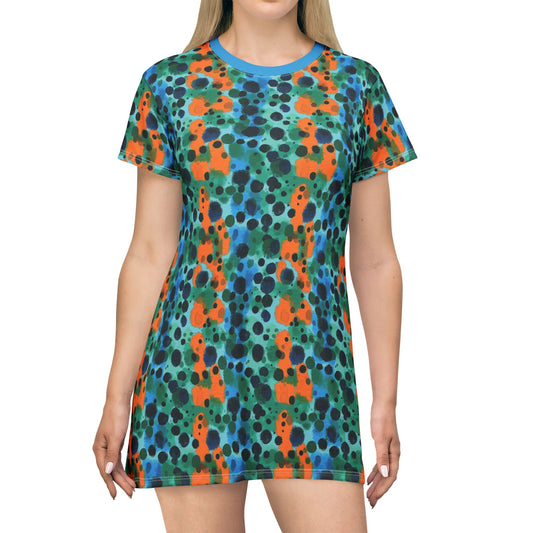 "Midnight Coral", T-Shirt Dress (Antipodean Blue Collar)